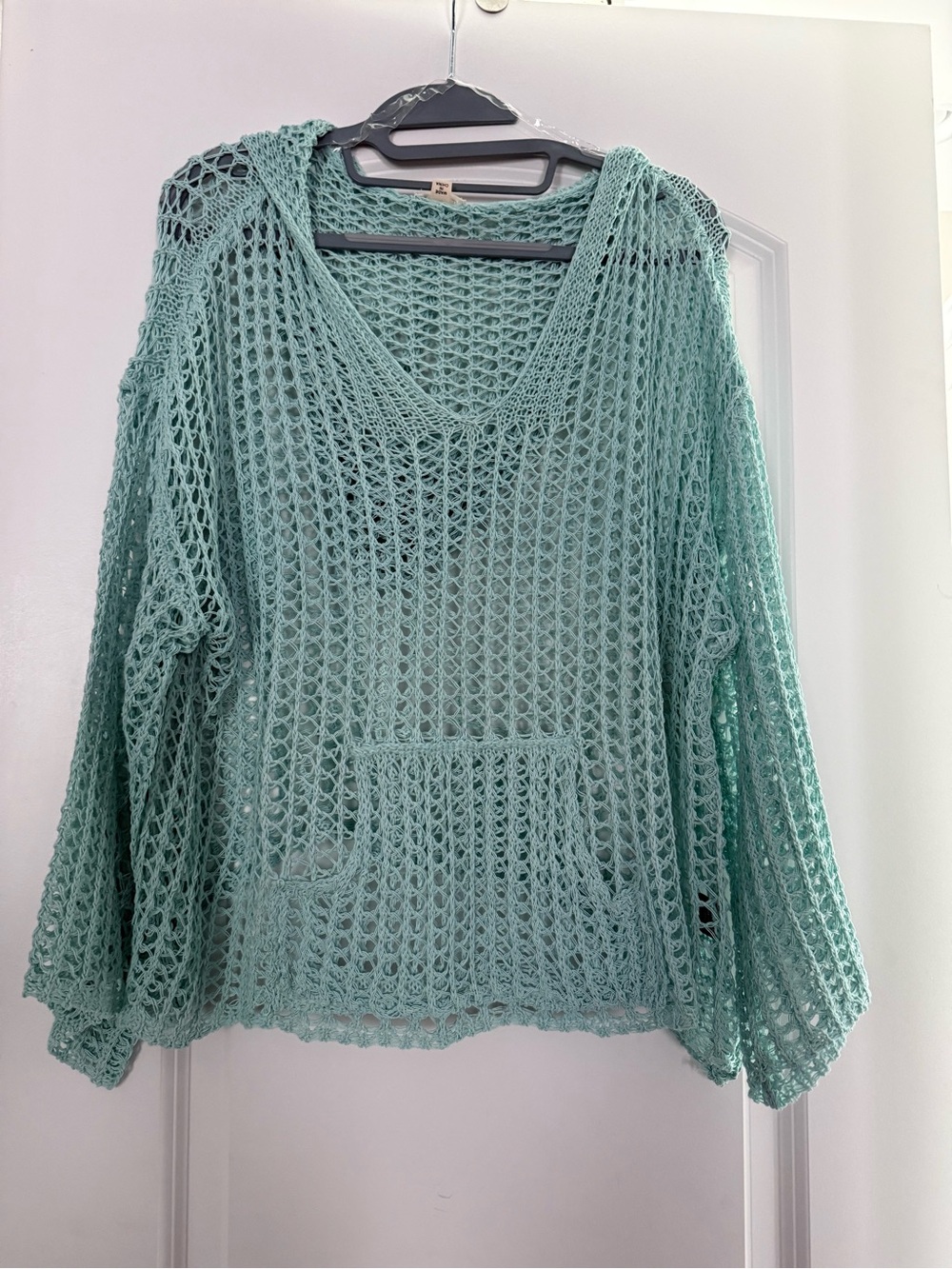 POL Mint Open-Knit Hooded Swim Coverup